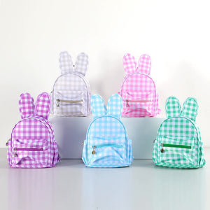 Pink Kids Bunny Ear Gingham Backpack Cute Mini Bag For Girls