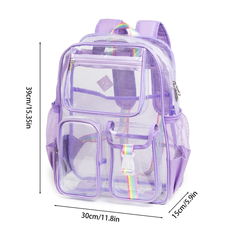 Pink Clear Transparent Backpack Stylish Pvc School Bag With Multiple Pockets