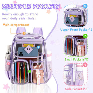 Pink Clear Transparent Backpack Stylish Pvc School Bag With Multiple Pockets