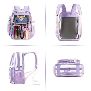 Pink Clear Transparent Backpack Stylish Pvc School Bag With Multiple Pockets