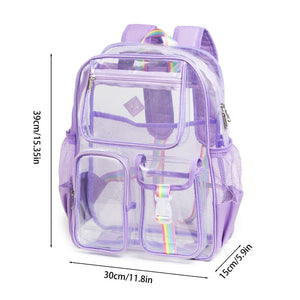 Purple Clear Transparent Backpack Stylish Pvc School Bag With Multiple Pockets