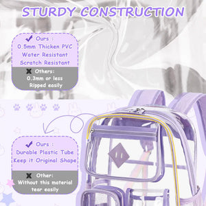 Purple Clear Transparent Backpack Stylish Pvc School Bag With Multiple Pockets