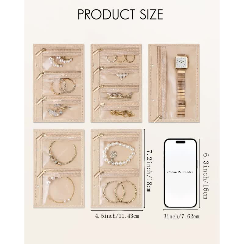 Veile Studios Portable Jewelry Organizer Inserts Clear Zippered Pouch Set For Accessories