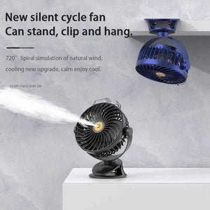 White Portable Clip On Mist Fan Rechargeable Cooling With Adjustable Spray Modes