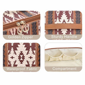 Red Horizontal Pattern Boho Travel Cosmetic Bag Large Waterproof Makeup Organizer With Handle