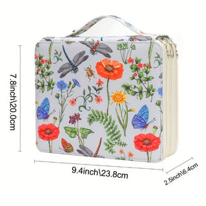 Yellow Floral Design Portable Zippered Pencil Case 3 Layer Large Capacity Organiser For Stationery & Art Supplies