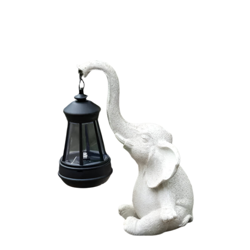 White Meditating Elephant Solar Lantern Statue Decorative Garden Light For Outdoor Spaces