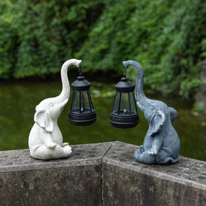 White Meditating Elephant Solar Lantern Statue Decorative Garden Light For Outdoor Spaces