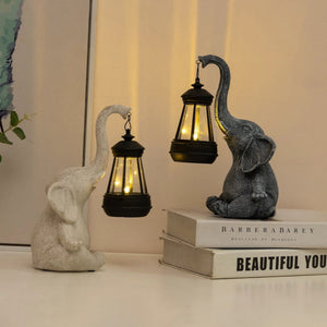 White Meditating Elephant Solar Lantern Statue Decorative Garden Light For Outdoor Spaces