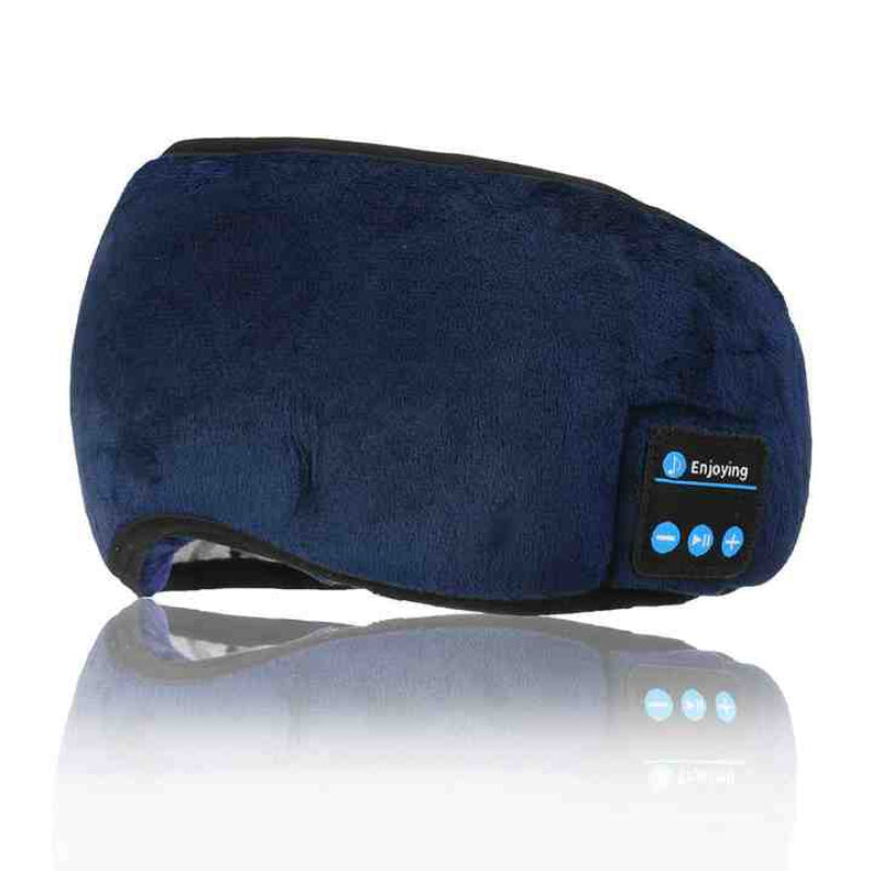 Blue Bluetooth 5.0 Wireless Sleep Eye Mask Soft Plush Cover With Built In Speakers (13 X 16.5 Cm)