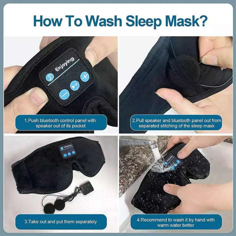 Blue Bluetooth 5.0 Wireless Sleep Eye Mask Soft Plush Cover With Built In Speakers (13 X 16.5 Cm)