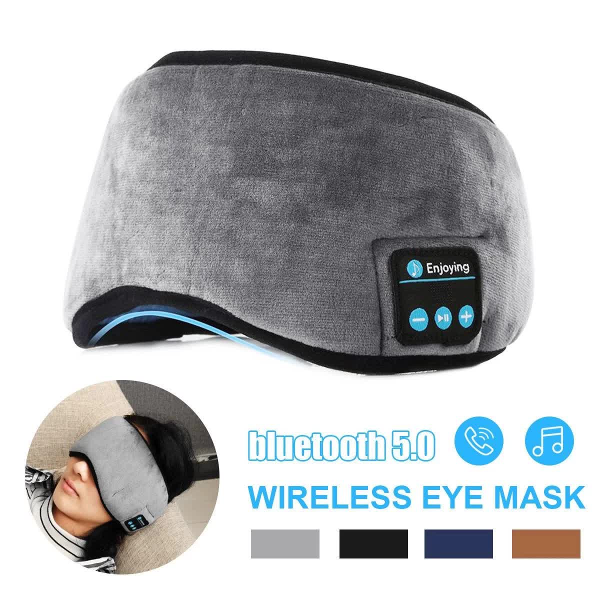 Blue Bluetooth 5.0 Wireless Sleep Eye Mask Soft Plush Cover With Built In Speakers (13 X 16.5 Cm)