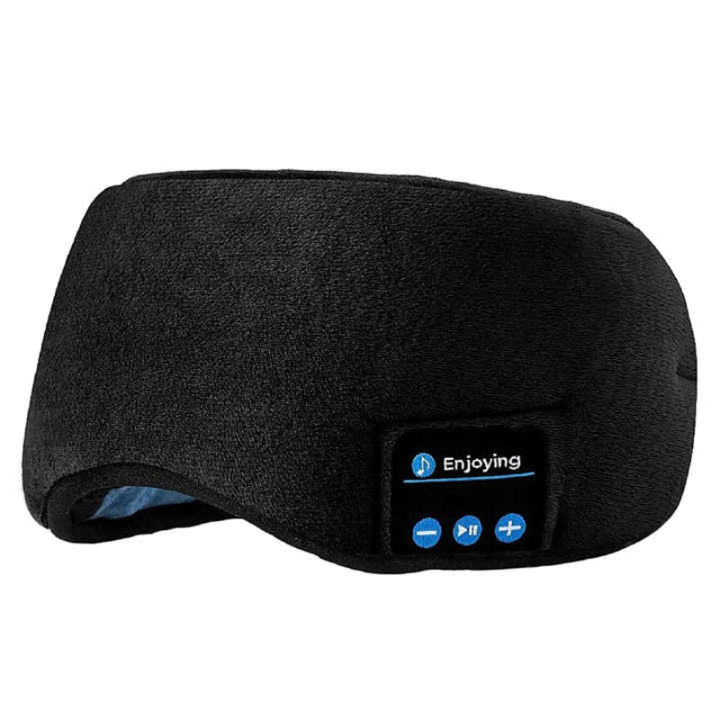 Black Bluetooth 5.0 Wireless Sleep Eye Mask Soft Plush Cover With Built In Speakers (13 X 16.5 Cm)