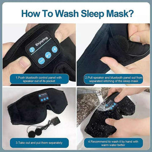 Black Bluetooth 5.0 Wireless Sleep Eye Mask Soft Plush Cover With Built In Speakers (13 X 16.5 Cm)