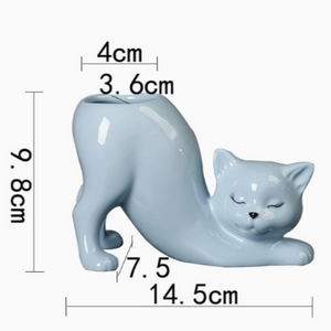 2 Pcs Blue Cute Cat Ceramic Flower Pot Decorative Succulent Planter For Home And Office