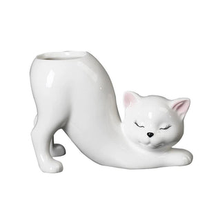 2 Pcs White Cute Cat Ceramic Flower Pot Decorative Succulent Planter For Home And Office