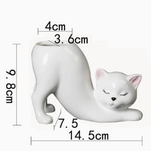 2Pcs Pink Cute Cat Ceramic Flower Pot Decorative Succulent Planter For Home And Office