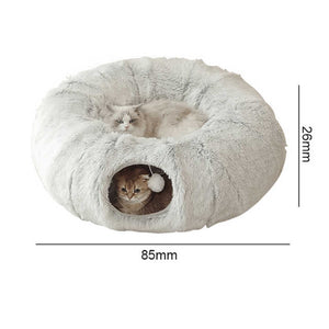 Rainbow Luxury Plush Cat Bed With Hidden Tunnel Soft Round Pet For Cats And Small Dogs