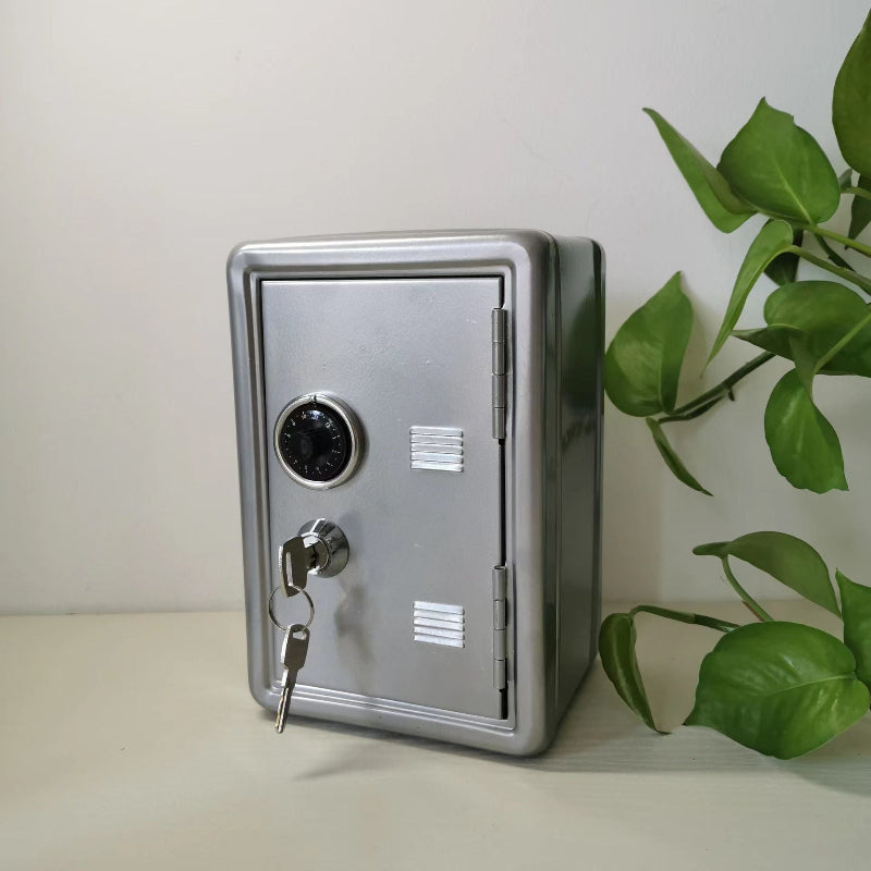 Silver Mini Metal Safe Box With Combination Lock And Key Compact Security Storage