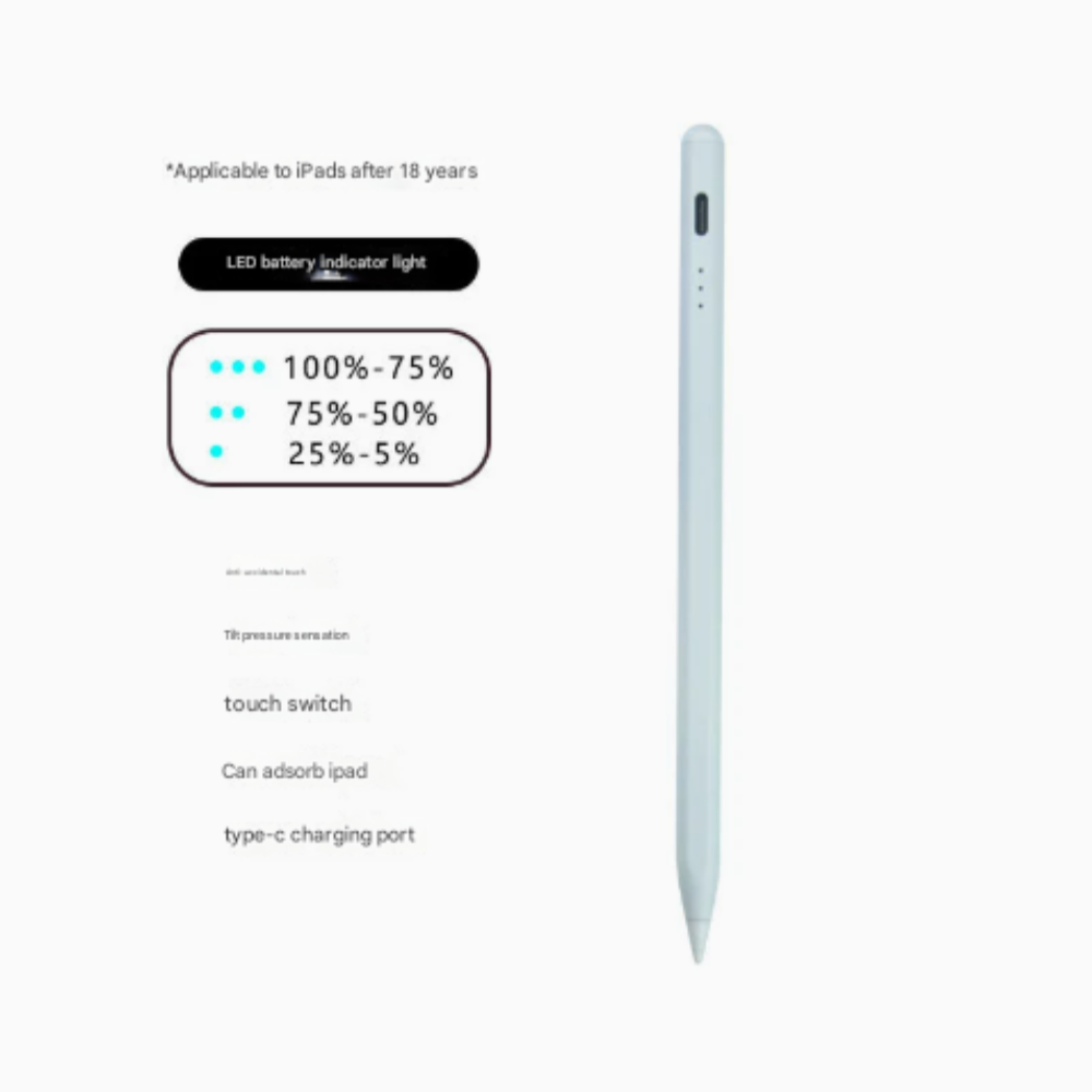 White Stylus Pen For Ipad (2018 & Later) Tilt Pressure Magnetic Attachment Led Battery Indicator Type C Rechargeable