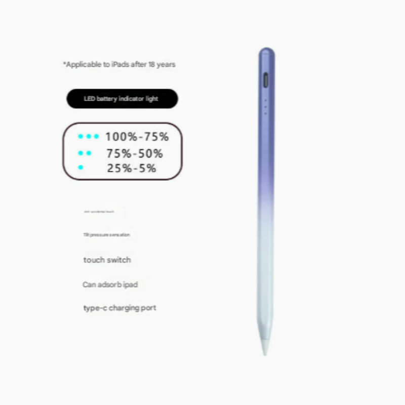 Purple Stylus Pen For Ipad (2018 & Later) Tilt Pressure Magnetic Attachment Led Battery Indicator Type C Rechargeable