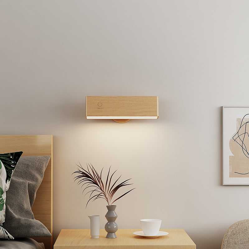 Yellow Touch Control Dimmable Wooden Led Wall Light Minimalist Design