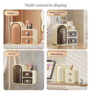 White Cute Bear Themed Multi Functional Cosmetic Storage Organizer With Drawers