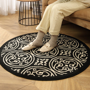 Vine Modern Round Area Rug With Geometric Black And White Pattern