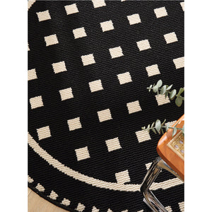 Vine Modern Round Area Rug With Geometric Black And White Pattern