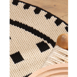 Round With Flowers Area Rug Geometric Black And White Pattern