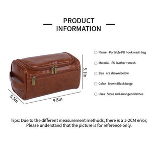 Tawny Premium Pu Leather Travel Toiletry Bag With Zipper Compartments