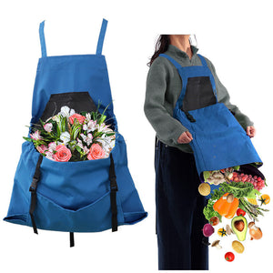 Blue Adjustable Garden Harvesting Apron With Large Storage Pocket