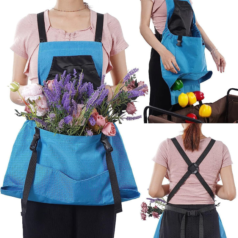 Blue Adjustable Garden Harvesting Apron With Large Storage Pocket