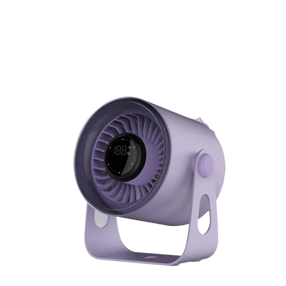 Purple Modern Desktop Fan With Adjustable Angle And Digital Display