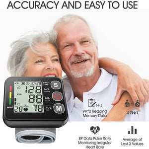 Black Compact Digital Wrist Blood Pressure Monitor With Adjustable Arm Cuff