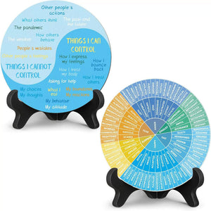 2 Pcs For Each One Blue Scheme Emotion Wheel And Control Circle With Display Stands Personal Development