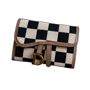 Khaki Stylish Checkered Wallet With Multiple Card Slots Compact And Practical For Daily Use