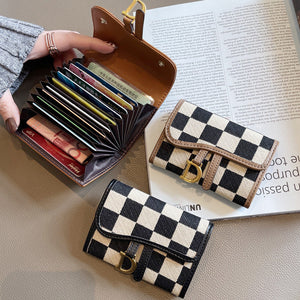 Khaki Stylish Checkered Wallet With Multiple Card Slots Compact And Practical For Daily Use