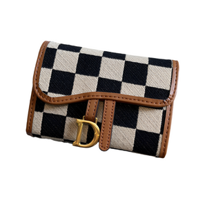 Yellow Stylish Checkered Wallet With Multiple Card Slots Compact And Practical For Daily Use