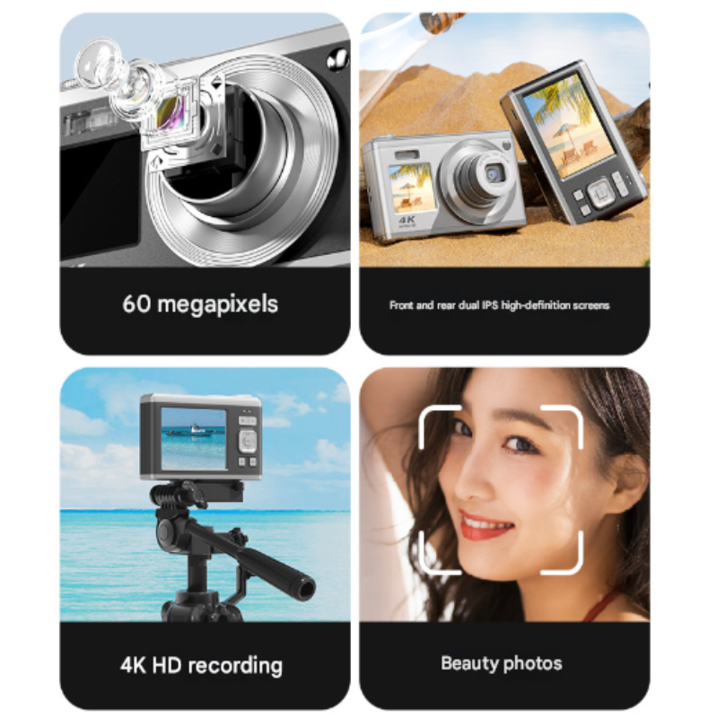 Black 4K Ultra Hd Digital Camera 10X Optical Zoom Dual Screen