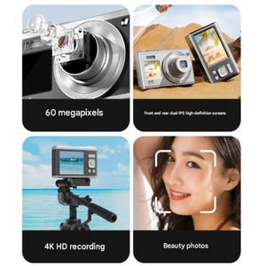 Black 4K Ultra Hd Digital Camera 10X Optical Zoom Dual Screen
