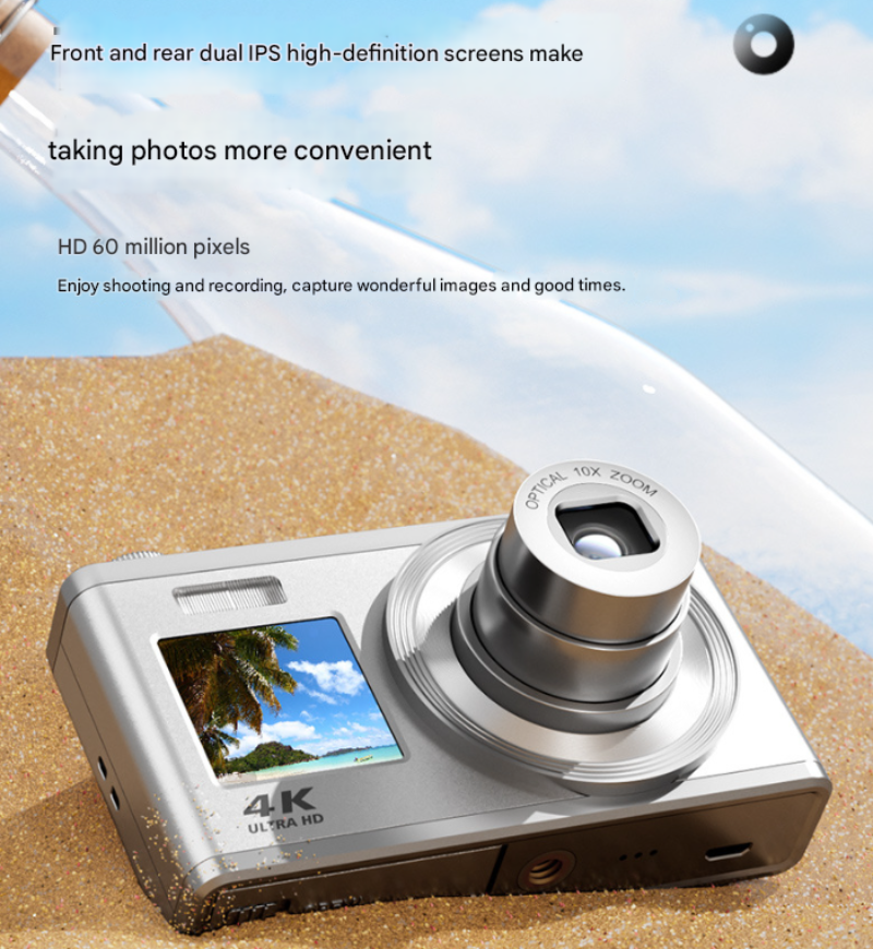 Black 4K Ultra Hd Digital Camera 10X Optical Zoom Dual Screen