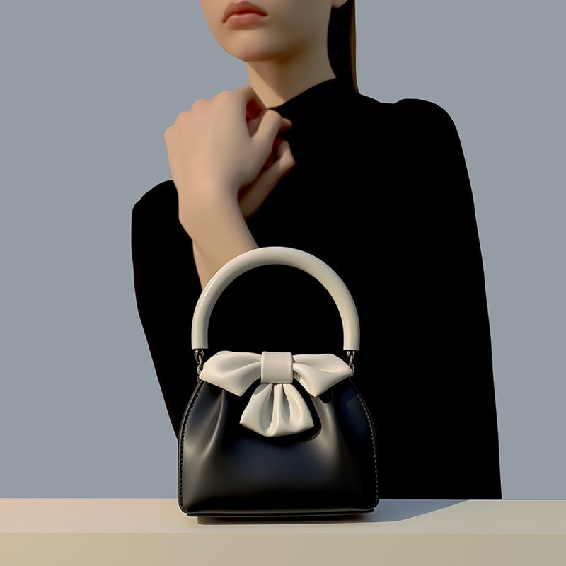 Black And White Elegant Women's Two Tone Bowknot Bucket Handbag Stylish Lightweight