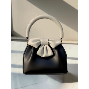 Black And White Elegant Women's Two Tone Bowknot Bucket Handbag Stylish Lightweight