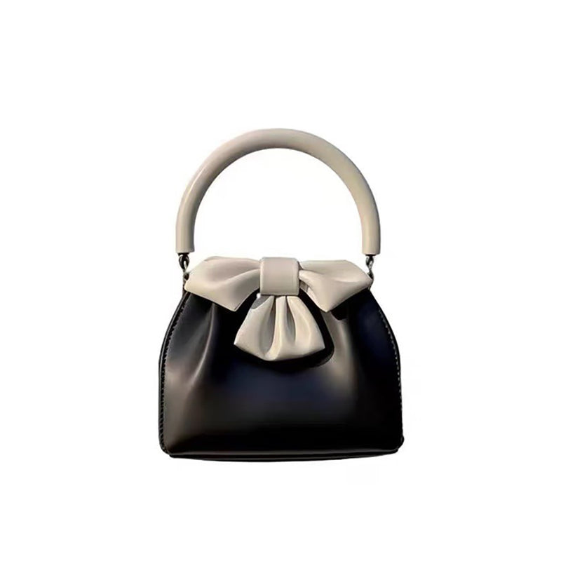 Black And White Elegant Women's Two Tone Bowknot Bucket Handbag Stylish Lightweight