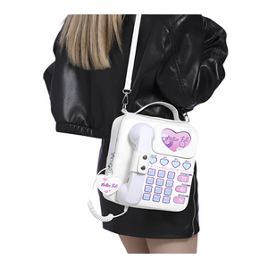 White Sweet Girl Creative Crossbody Bag With Telephone Design Pu Material Lightweight And Unique