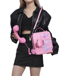 Pink Sweet Girl Creative Crossbody Bag With Telephone Design Pu Material Lightweight And Unique