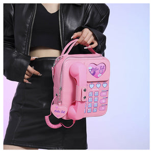 Pink Sweet Girl Creative Crossbody Bag With Telephone Design Pu Material Lightweight And Unique