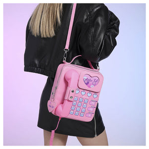 Pink Sweet Girl Creative Crossbody Bag With Telephone Design Pu Material Lightweight And Unique