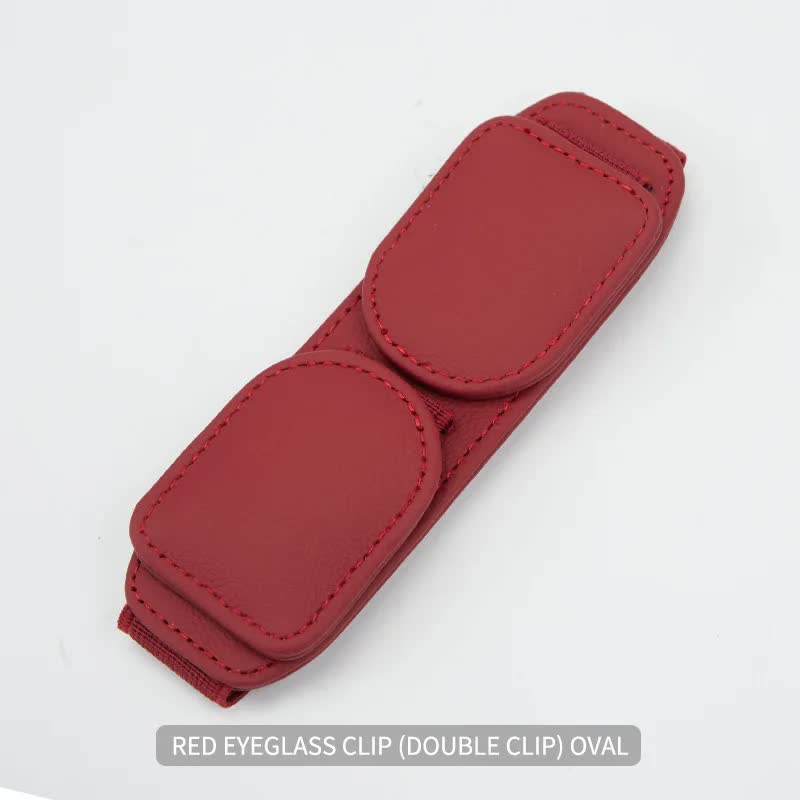 2 Pcs Red Magnetic Leather Car Sunglasses Clip Dual Use Multifunctional Card Holder Premium Cowhide